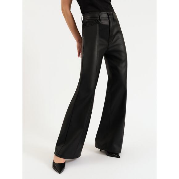 NWT DAZE Far Out Vegan Leather Pants sz 26 Wide Leg High Rise Black Patchpocket